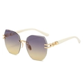 Rimless oval sunglasses featuring purple-yellow gradient lenses and gold Greek key temples - Regular / Gold Frame Grey Yellow Lenses