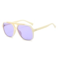 Retro pilot sunglasses with cream white frame and light purple lenses in a modern aviator style - Rice White Frame Purple Lens