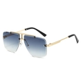Lunettes de soleil carrées sans monture avec verres dégradés bleus et double pont doré - Monture Dorée Verre Dégradé Gris