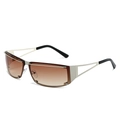 Futuristic rimless sunglasses with gradient brown lenses and hollow silver metal temples - Silver Frame Gradient Tea Lens