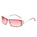 Y2K rimless square sunglasses with pink gradient lenses and silver metal hollowed-out frame - Silver Frame Gradient Pink Lens