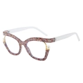 Rainbow butterfly pattern cat eye glasses frames with white pearl accents and white temples - Floral Frame