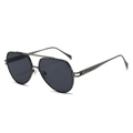 Classic gunmetal aviator sunglasses with double bridge and textured temple detail - Black Frame Grey Lens