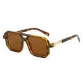 Retro square aviator sunglasses featuring tortoiseshell frames and dark brown lenses - Leopard Frame Brown Lens