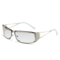 Y2K rimless silver square sunglasses with hollow metal temples and clear lenses - Silver Frame Light Mercury Lens