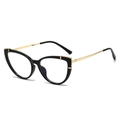 Occhiali anti-luce blu cat-eye con montatura nera e stanghette in acciaio dorato - Montatura nero lucido