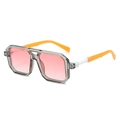 Square aviator sunglasses with transparent grey octagonal frames and orange temples - Grey Frame / Pink Lens