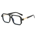 Fashionable square aviator sunglasses in black frame with gold metal hinge detail - Black Frame Black Leg Clear Lens