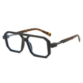 Square aviator sunglasses with tortoise shell temples and black hexagonal frames - Black Frame Tortoise Leg Clear Lens
