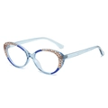 Cat eye TR90 glasses frame in light blue with orange and white geometric patterns - Blue Frame
