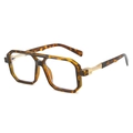 Square tortoise pilot sunglasses with retro double bridge and golden metal accents - Tortoise Frame Clear Lens