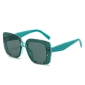Lunettes de soleil carrées sans monture vert sarcelle avec paillettes et rivets argentés - Monture Verte / Verres Verts