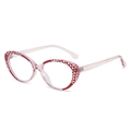 Pink transparent cat-eye TR90 frames with red and white geometric pattern highlights - Purple Frame