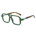 Square aviator sunglasses with matte green frame and classic tortoise shell temples - Green Frame White Lens