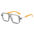 Square aviator sunglasses with transparent grey frame and bright orange temples - Transparent Grey Frame Clear Lens