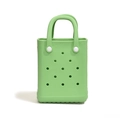 Grass green mini EVA beach tote bag with perforated holes and white handle buttons - No Accessories / Green