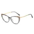 Occhiali anti luce blu cat-eye con montatura grigia trasparente e aste in metallo oro - Grigio Trasparente