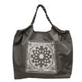 Bolso de lona gris oscuro con bordado de cachemir blanco y asas de cuerda trenzada - Gris