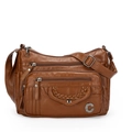 Bruine zachte kunstlederen crossbodytas met ritsvakken en gevlochten details - Bruin