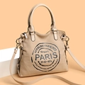 Retro corduroy handbag with Paris stamp print and adjustable crossbody strap in beige - Khaki
