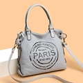 Retro grey corduroy tote bag with vintage Paris print for stylish daily commuting - Gray