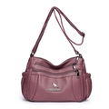 Dusty pink faux leather crossbody bag with lychee texture and multiple zipper pockets - Purple