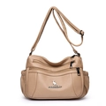 Minimalist beige crossbody bag with multi-pocket design and adjustable shoulder strap - Khaki