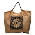 Bolso tote de nailon caqui con bordado de paisley y asas de cuerda trenzada - Caqui