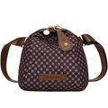 Dark coffee brown shell-shaped crossbody bag with floral pattern and wide nylon strap - Brown