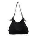 Grande borsa hobo in velluto a coste nero con tracolla intrecciata bianca e nera - Nero