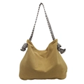 Borsa tote in velluto kaki con tracolla zebrata intrecciata e dettaglio nodo alla moda - Giallo