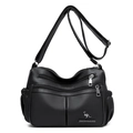 Borsa a tracolla in pelle litchi nera con diverse cerniere e tracolla regolabile - Nero
