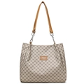 Grand sac cabas vintage en cuir PU avec anses marron et chaînes argentées - Khaki
