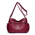 Burgundy multi-zipper leather crossbody bag for women with kangaroo metal logo and wide strap - Red
