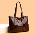 Brown crocodile embossed tote bag with large capacity for women stylish commuting - Brown