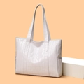 Minimalist white tote bag with crocodile texture and large capacity for women - White