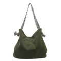 Dark green corduroy hobo bag with black and white woven shoulder strap in casual style - Green