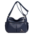 Borsa a tracolla blu scuro con cerniere multistrato e consistenza in morbida pelle martellata - Blu