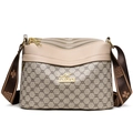 Bolso bandolera de tres capas en beige y marrón con correa ancha retro de lona - Blanco Roto