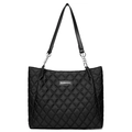 Borsa tote trapuntata nera con motivo a rombi, catena e logo metallico Perfect Lily - Nero