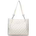 Borsa tote trapuntata bianco crema con trama a rombi e tracolla in catena metallica - Bianco