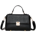 Bolso bandolera negro para mujer en cuero PU con patrón de cocodrilo y detalles dorados - Negro