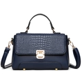 Bolso de hombro de PU azul oscuro con textura de cocodrilo y cierre dorado - Azul