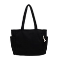 Grande borsa tote in velluto a coste nero con doppi manici e tasche laterali capienti - Nero