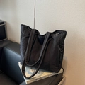 Minimalist black quilted canvas tote bag with side zipper for office and daily commuting - Black