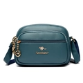 Crossbody bag for women in dark cyan litchi grain leather with gold zippers - Blue