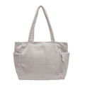 Borsa tote in velluto a coste grigio chiaro con tasche laterali e cerniera frontale - Bianco Sporco