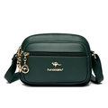 Dark green crossbody bag with litchi texture leather and triple zipper design - Green
