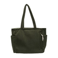 Borsa tote in velluto a coste verde scuro con tasca zip e scomparti laterali - Verde