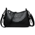 Black woven shoulder bag for women with leather strap and silver kangaroo logo ornament - Black